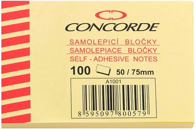 Bloc adeziv CONCORDE 50 × 75 mm, galben, 100 foi