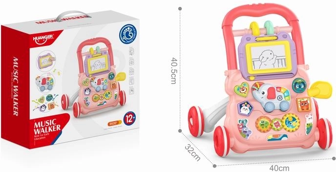 Antepremergător împingător elefant cu tablă de desen – roz