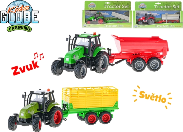 Tractor pentru copii cu remorcă KIDS GLOBE Farming 25 cm cu lumini și sunete