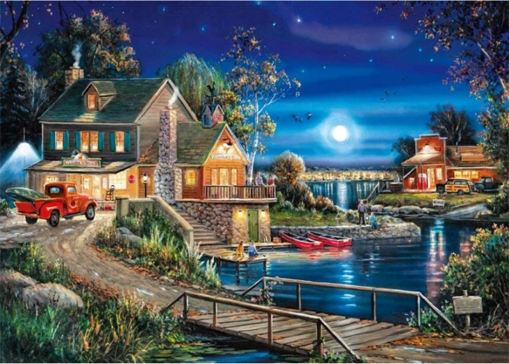 Pictură cu diamante (diamond painting) Gospodarstwo nocą 40 × 30 cm