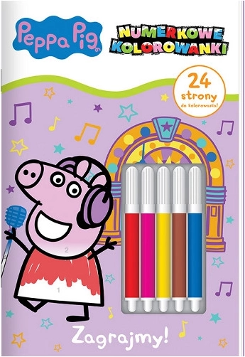 Peppa Pig – carte de colorat pe numere, partea 4: Hai să ne jucăm! + 5 markere