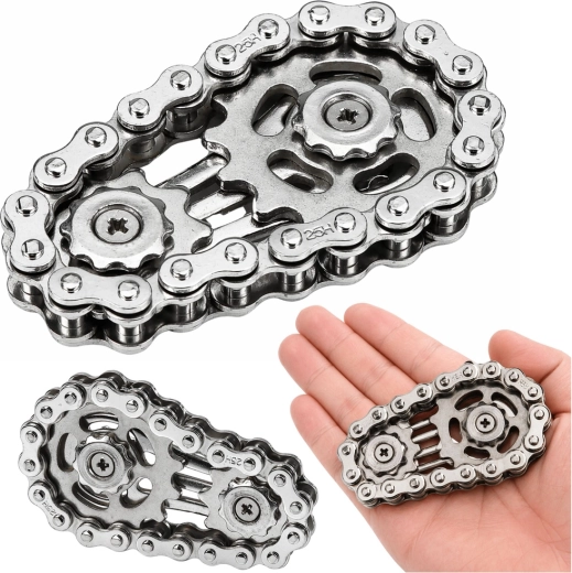 Fidget spinner antistres tip lanț din oțel inoxidabil, argintiu