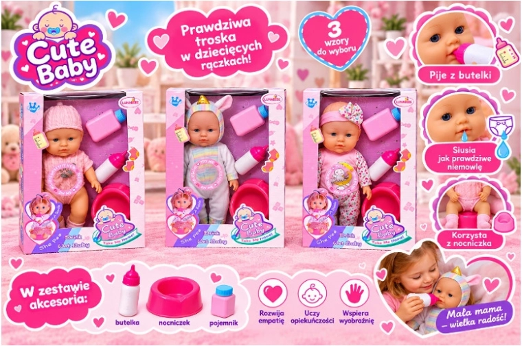 Păpușă bebeluș care face pipi, cu accesorii - 1 bucată