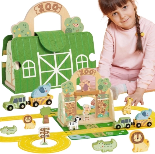 mini grădină zoologică portabilă Tooky Toy în valiză