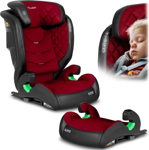 Scaun auto Nukido Louis 100–150 cm, ISOFIX, negru‑roșu