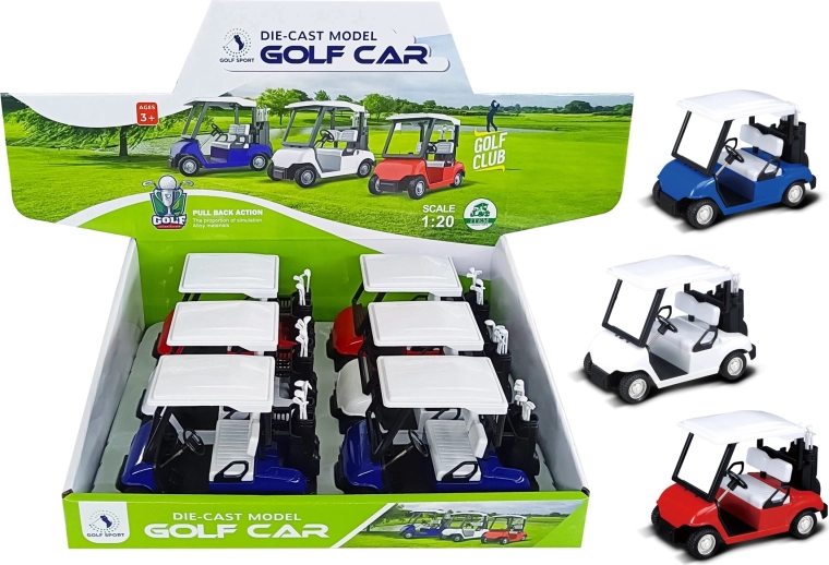 Model metalic de cărucior de golf 1:20 cu mecanism de retragere (mix de culori)