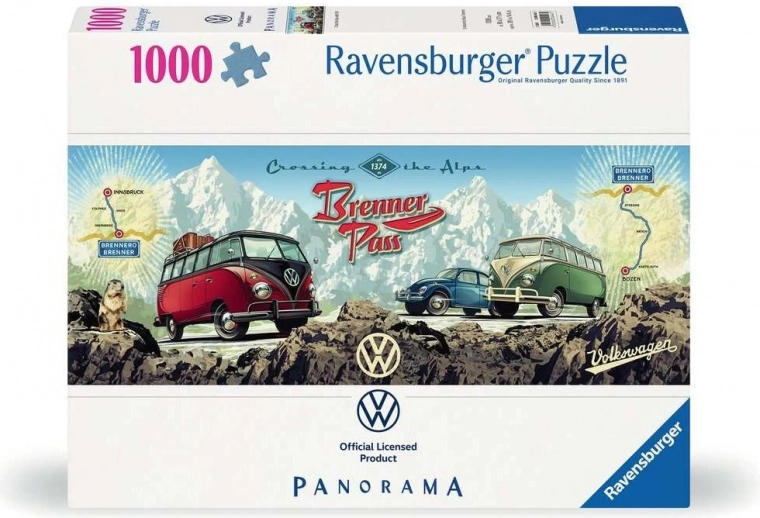 RAVENSBURGER puzzle panoramic prin Alpi cu VW, 1000 piese