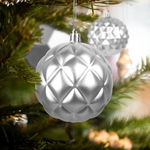 Set de ornamente argintii de Crăciun pentru brad, 6 buc.