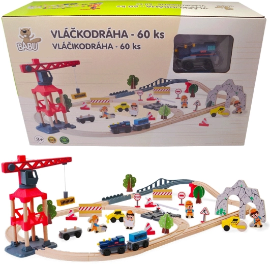 Babu cale ferată din lemn cu macara