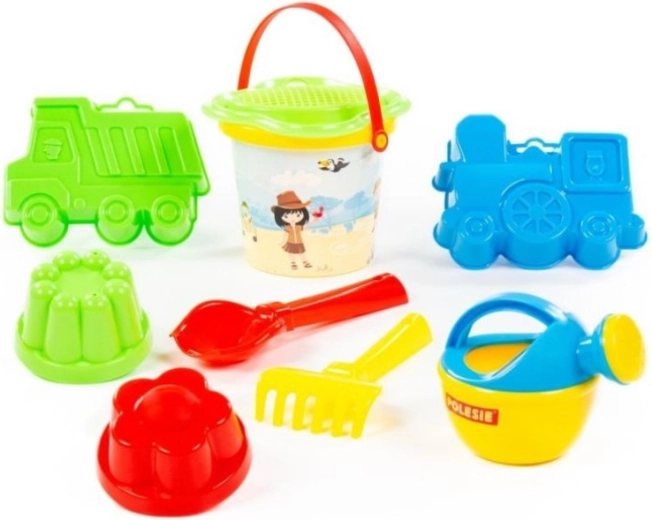 Set pentru nisip cu găletușă și sită în formă de floare (8 piese)