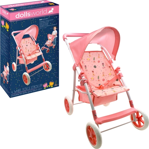 Cărucior de lux pliabil cu patru roți pentru păpuși Dolls World