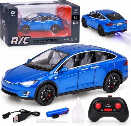 Mașină RC Tesla Model X la scara 1:22, cu lumini LED și efect de ceață