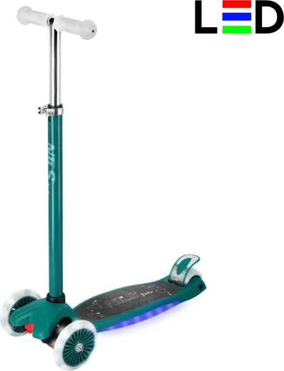 Trotinetă pentru copii cu trei roți cu LED NILS Fun HLB1310 – verde