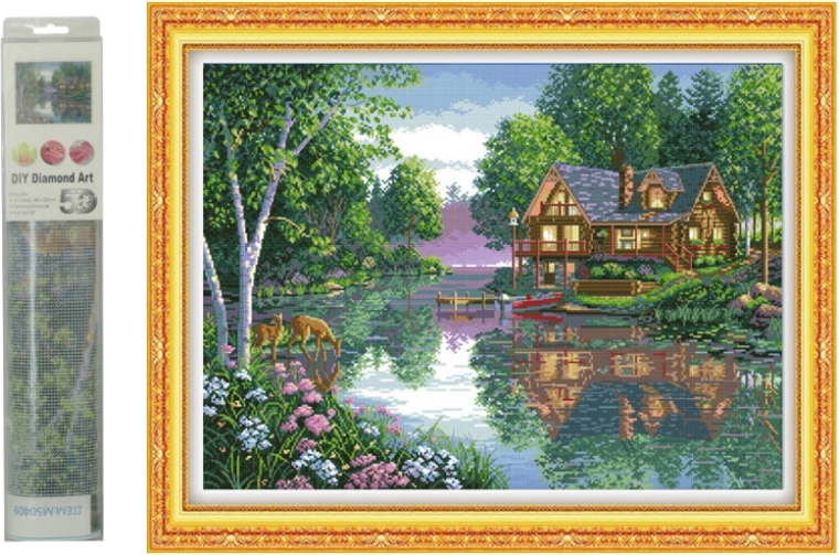 Mozaic cu diamante – căsuță la lac