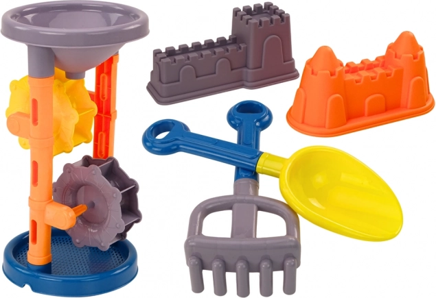 Set pentru nisip Moară de nisip Lopată Greblă Forme Portocaliu