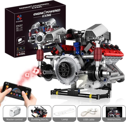 Set de construcție motor cu încărcare USB și iluminare LED (700 piese)