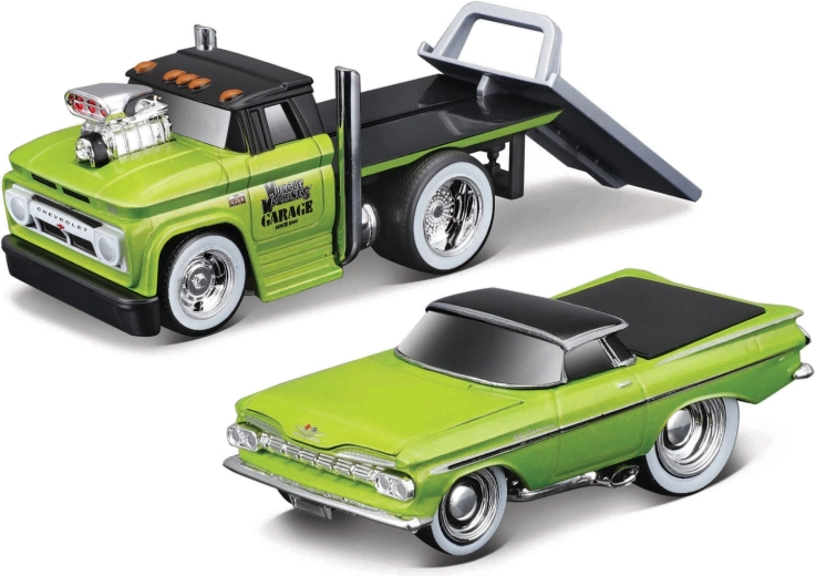 Maisto Muscle Transports 1966 Chevrolet C60 platformă cu Chevrolet El Camino 1:64