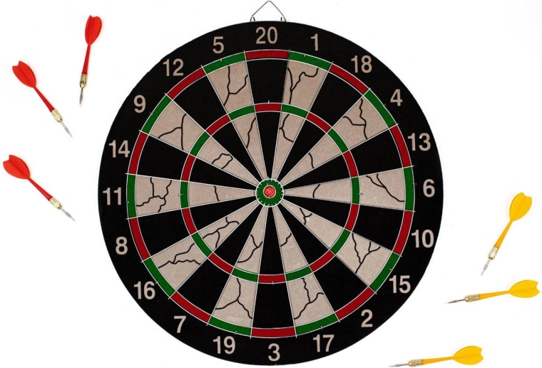 Acra – țintă de darts suspendată cu ramă metalică 17" (suprafață activă 40 cm) + 6 săgeți