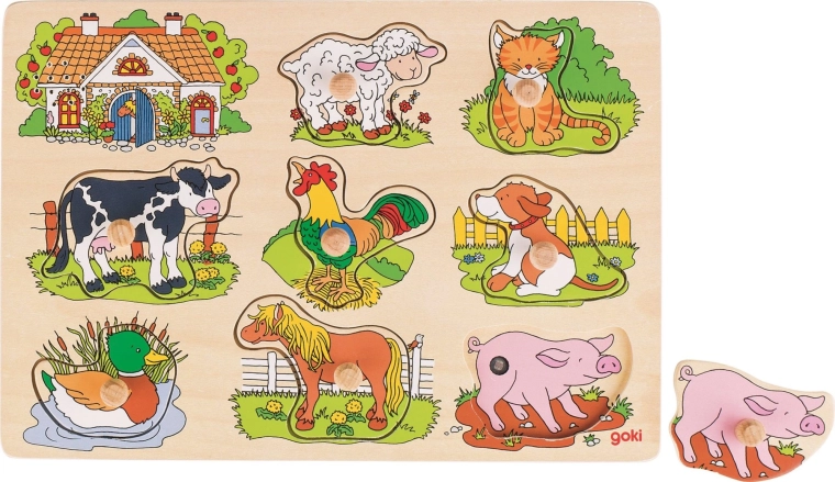 Goki Puzzle din lemn cu sunete de animale domestice
