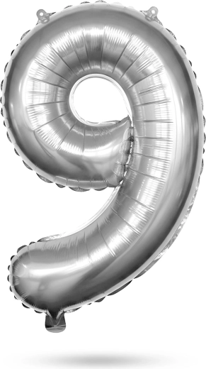 Baloane din folie pentru aniversare, cifra 9, argintiu, 78 cm