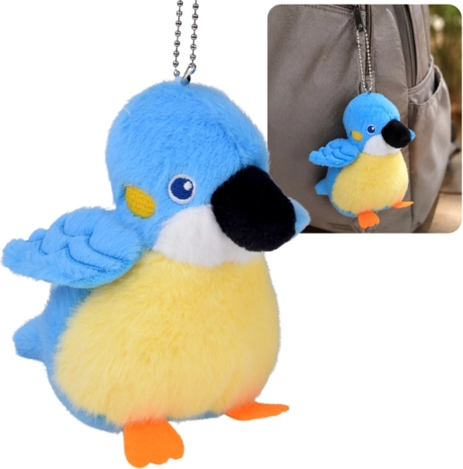 Păsărel de pluș Felek albastru cu fluier și lănțișor 13 cm - 1 buc