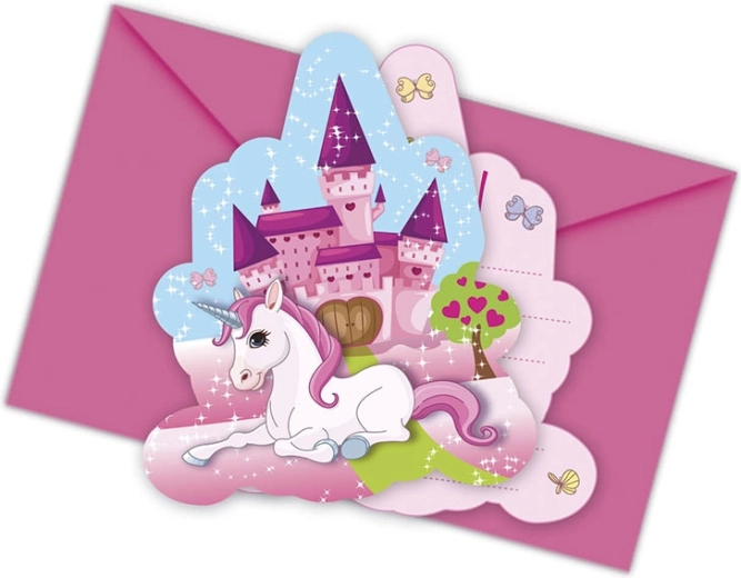 Unicorn - invitații cu plic (6 buc.)
