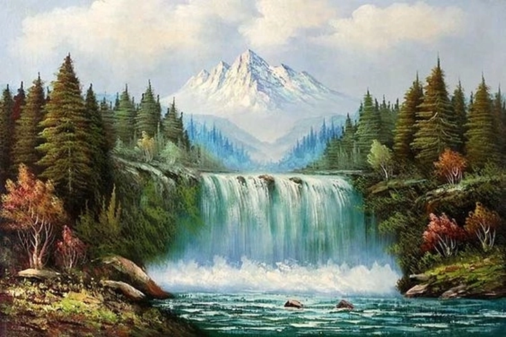 NORIMPEX Pictură după numere peisaj cu cascadă și munte 40 × 50 cm