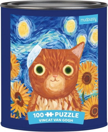 Puzzle Vincent van Gogh pisici artistice 100 piese in cutie metalica