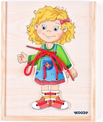 Joc educativ Woodyland cu șnur pentru îmbrăcarea fetiței