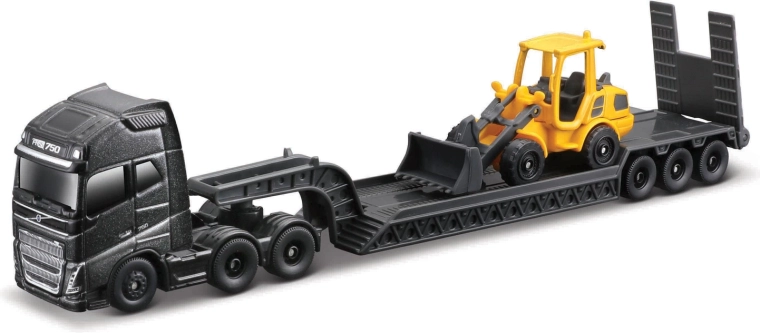 Maisto mini utilaje de lucru – set cu camion cap tractor mare Volvo FH16 și autobasculantă Volvo A25G