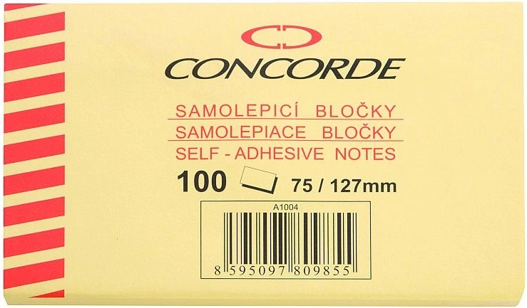 Bloc adeziv galben 75 × 127 mm, 100 foi