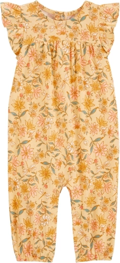 Salopetă fără botoșei cu mânecă scurtă, galbenă, cu flori, pentru fetiță