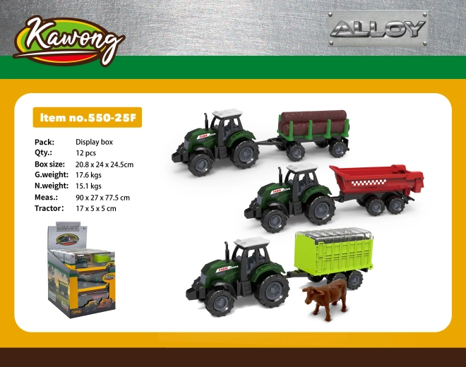 Tractor cu remorcă metalic/plastic 17 cm