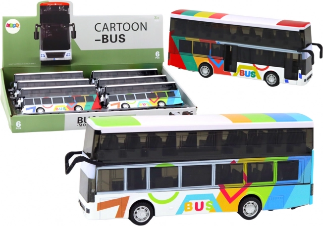 Autobuz metalic etajat multicolor cu mecanism inerțial, lumini și sunete