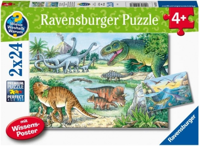 Puzzle Lumea dinozaurilor 2x24 piese de la Ravensburger
