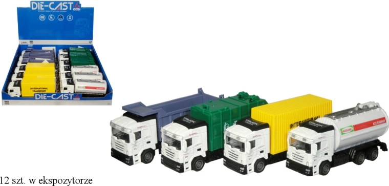 Camion metalic cu remorcă, cu mecanism cu arc (pull back) 1:64 - 1 bucată