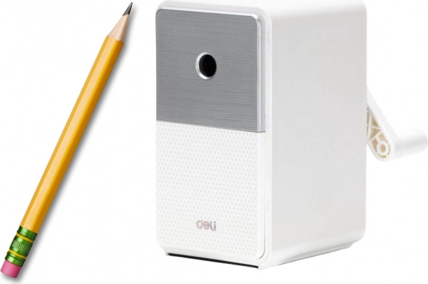 Ascuțitoare manuală cu recipient și reglare a lamei, albă