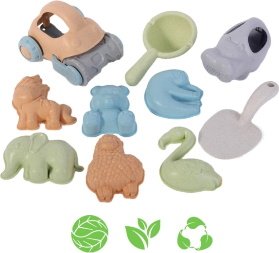 Set ecologic Woopie Green pentru nisip cu mașinuță, 10 piese