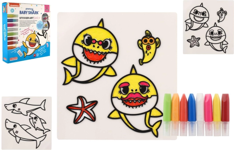 Autocolante pentru ferestre și planșe de colorat Baby Shark cu culori