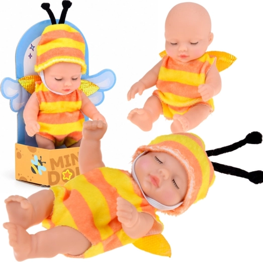 Mini păpușă bebeluș în costum de albină 11 cm - 1 bucată