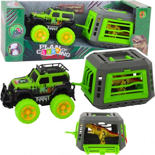 Mașină de teren cu cușcă și dinozaur T-Rex