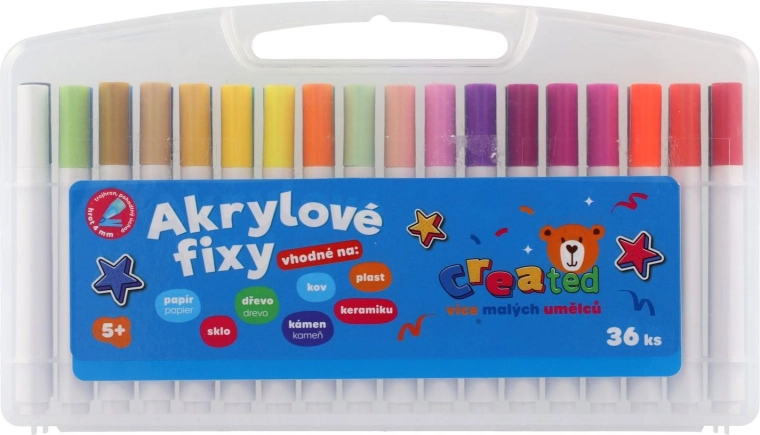 Set de markere acrilice 36 buc. în cutie din plastic