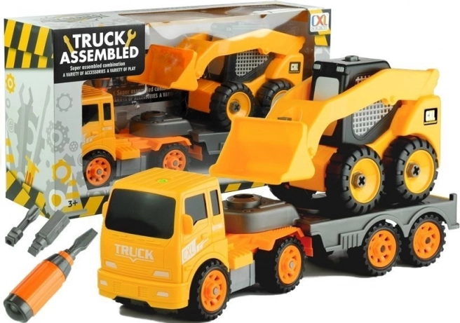 Două vehicule de construcții cu unelte pentru asamblare