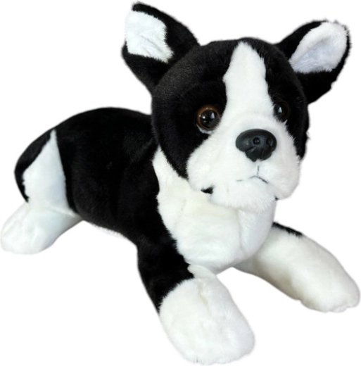 Câine de pluș Boston Terrier culcat 28 cm