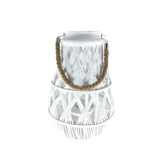 Lampion alb din împletitură cu inserție de sticlă 27 × 42 cm