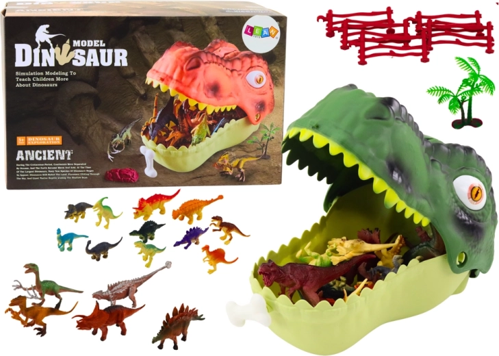 Set de figurine dinozauri cu bot verde mare, 45 piese