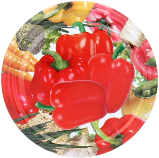 Capace metalice pentru conserve 82 mm cu motiv ardei, 10 buc.