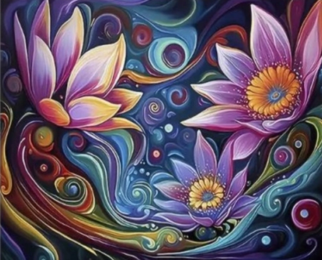 Pictură cu diamante Flori abstracte 30 × 40 cm