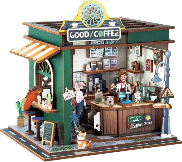 Set de construcție 3D din lemn cafenea cu efecte luminoase 14,5 × 16 × 15,8 cm