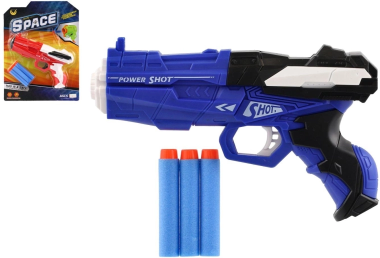 Pistolă din plastic cu proiectile din spumă, 18 cm, cu 3 proiectile - 1 bucată